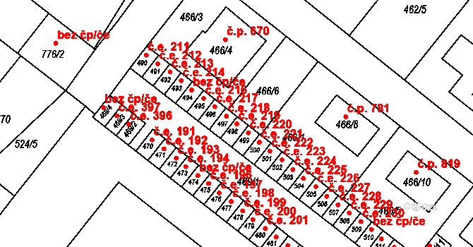 Veverská Bítýška 219 na parcele st. 498 v KÚ Veverská Bítýška, Katastrální mapa