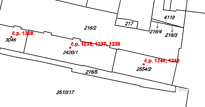 Kyjov 1236,1237,1238 na parcele st. 2420/1 v KÚ Kyjov, Katastrální mapa