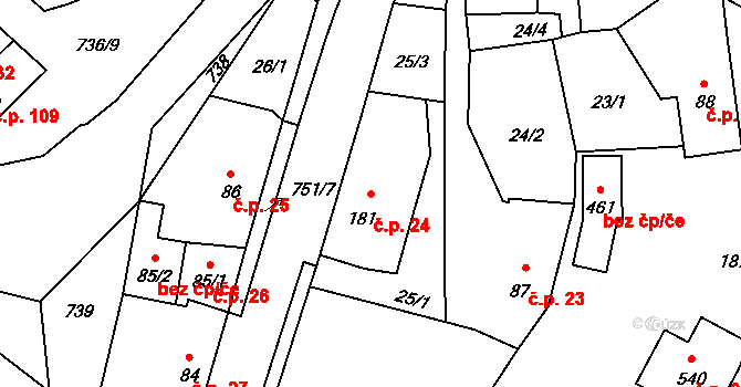 Sedlec 24, Sedlec-Prčice na parcele st. 181 v KÚ Sedlec u Votic, Katastrální mapa