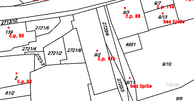 Kamberk 119 na parcele st. 9/2 v KÚ Kamberk, Katastrální mapa
