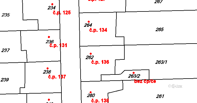 Liblice 136, Český Brod na parcele st. 262 v KÚ Liblice u Českého Brodu, Katastrální mapa