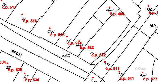 Slavonice 513 na parcele st. 80/1 v KÚ Slavonice, Katastrální mapa