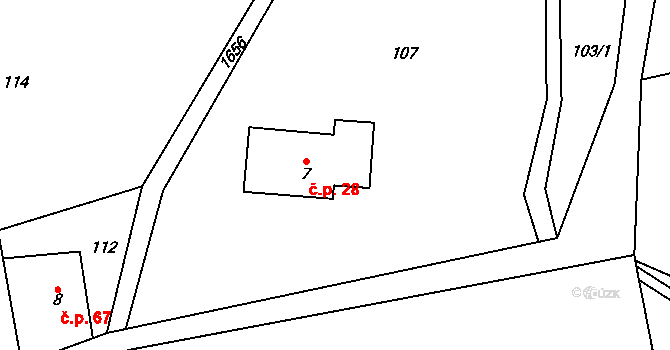 Mrklov 28, Benecko na parcele st. 7 v KÚ Mrklov, Katastrální mapa