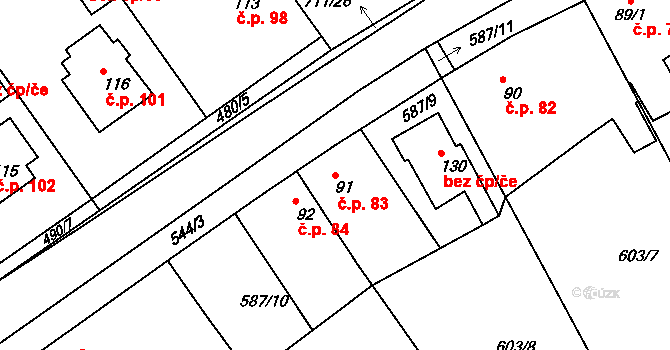Polánky nad Dědinou 83, Třebechovice pod Orebem na parcele st. 91 v KÚ Polánky nad Dědinou, Katastrální mapa