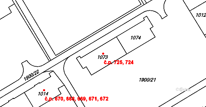 Uničov 724,725 na parcele st. 1073 v KÚ Uničov, Katastrální mapa