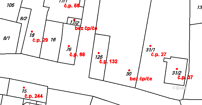 Bohušovice nad Ohří 132 na parcele st. 125 v KÚ Bohušovice nad Ohří, Katastrální mapa