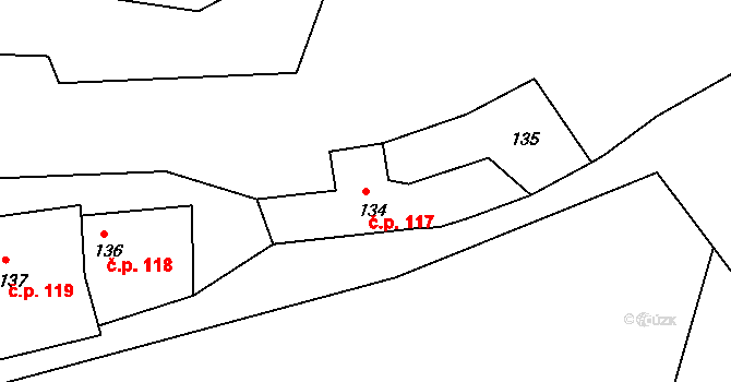 Bechyně 117 na parcele st. 134 v KÚ Bechyně, Katastrální mapa