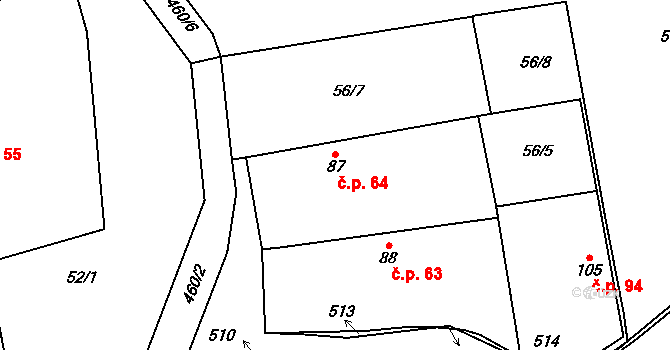 Chotělice 64, Smidary na parcele st. 87 v KÚ Chotělice, Katastrální mapa