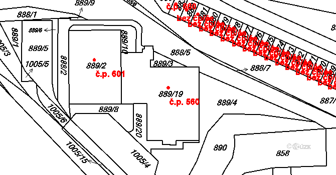 Neštěmice 560, Ústí nad Labem na parcele st. 889/19 v KÚ Neštěmice, Katastrální mapa