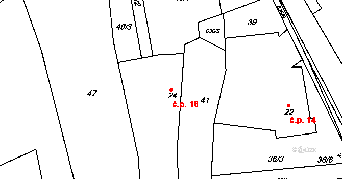 Zářecká Lhota 16 na parcele st. 24 v KÚ Zářecká Lhota, Katastrální mapa