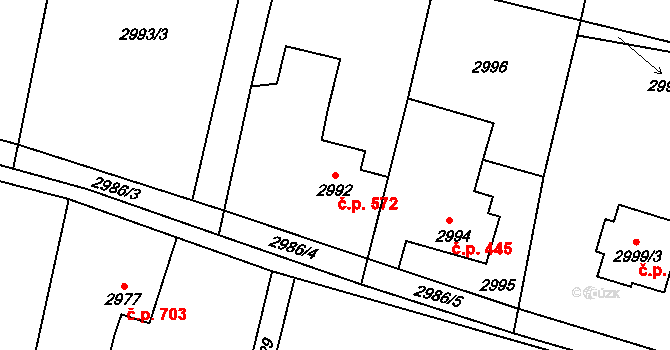 Dolní Lutyně 572 na parcele st. 2992 v KÚ Dolní Lutyně, Katastrální mapa