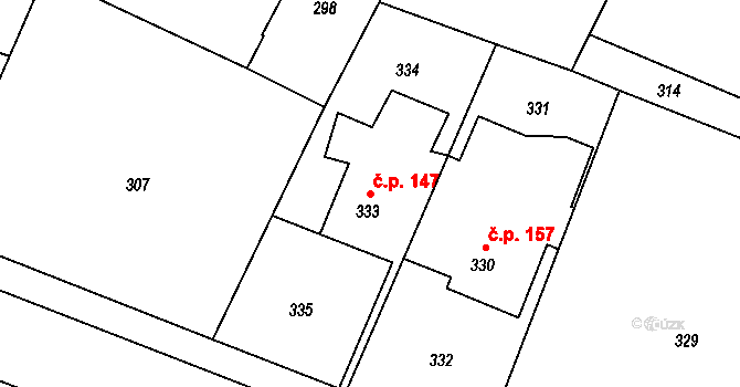 Věřňovice 147, Dolní Lutyně na parcele st. 333 v KÚ Věřňovice, Katastrální mapa