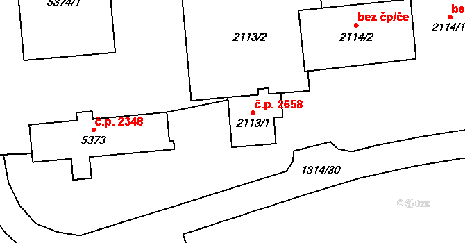 Břeclav 2658 na parcele st. 2113/1 v KÚ Břeclav, Katastrální mapa