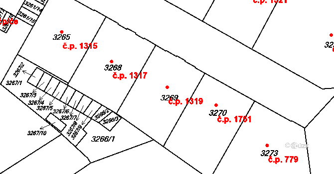 Černá Pole 1319, Brno na parcele st. 3269 v KÚ Černá Pole, Katastrální mapa