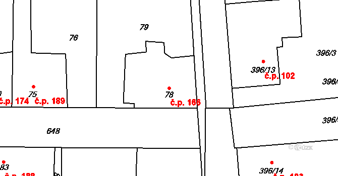 Slavětín 166 na parcele st. 78 v KÚ Slavětín nad Ohří, Katastrální mapa