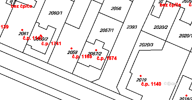 Trnovany 1574, Teplice na parcele st. 2057/2 v KÚ Teplice-Trnovany, Katastrální mapa