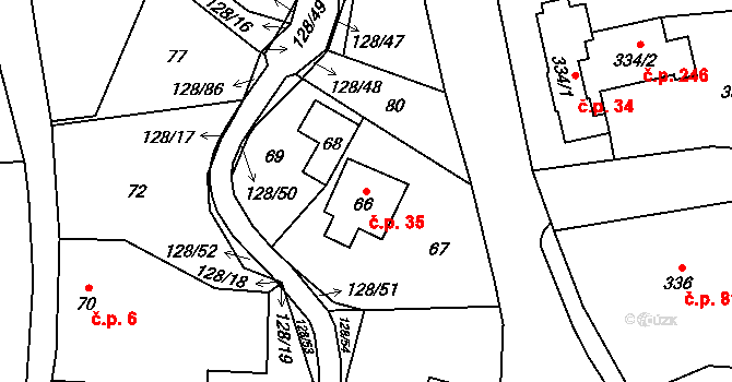 Chlebovice 35, Frýdek-Místek na parcele st. 66 v KÚ Chlebovice, Katastrální mapa