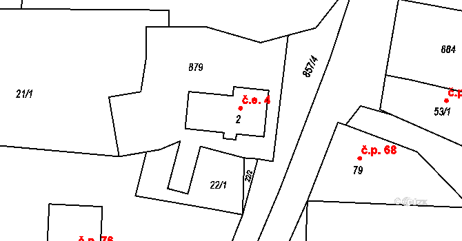 Údrč 4, Bochov na parcele st. 2 v KÚ Údrč, Katastrální mapa