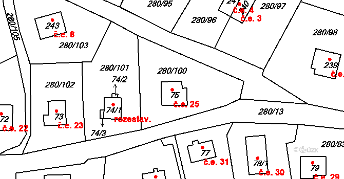 Skalka 25, Cheb na parcele st. 75 v KÚ Skalka u Chebu, Katastrální mapa