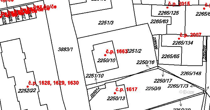 Turnov 1663 na parcele st. 2250/10 v KÚ Turnov, Katastrální mapa