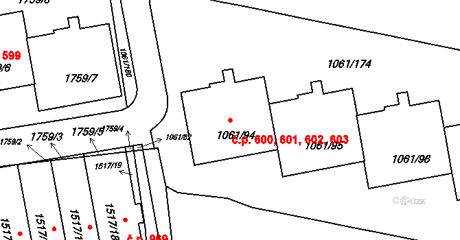 Liboc 600,601,602,603, Praha na parcele st. 1061/94 v KÚ Liboc, Katastrální mapa