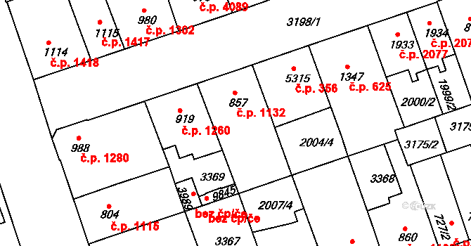 Hodonín 1132 na parcele st. 857 v KÚ Hodonín, Katastrální mapa