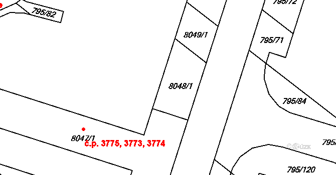 Hodonín 3770,3771,3772 na parcele st. 8048/1 v KÚ Hodonín, Katastrální mapa
