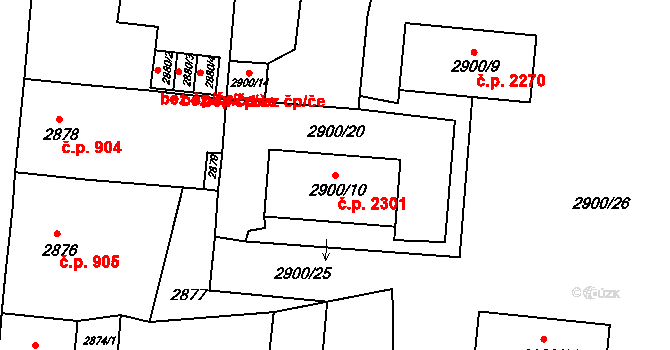 Česká Lípa 2301 na parcele st. 2900/10 v KÚ Česká Lípa, Katastrální mapa