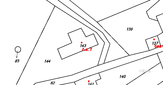 Záskalí 7, Hodkovice nad Mohelkou na parcele st. 143 v KÚ Záskalí, Katastrální mapa