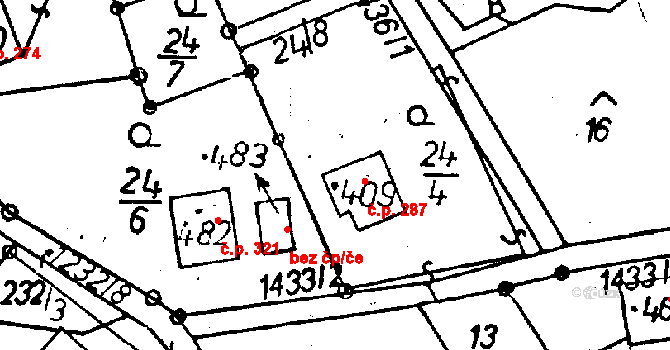 Jeřmanice 287 na parcele st. 409 v KÚ Jeřmanice, Katastrální mapa