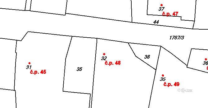 Mirošov 48 na parcele st. 32 v KÚ Mirošov, Katastrální mapa