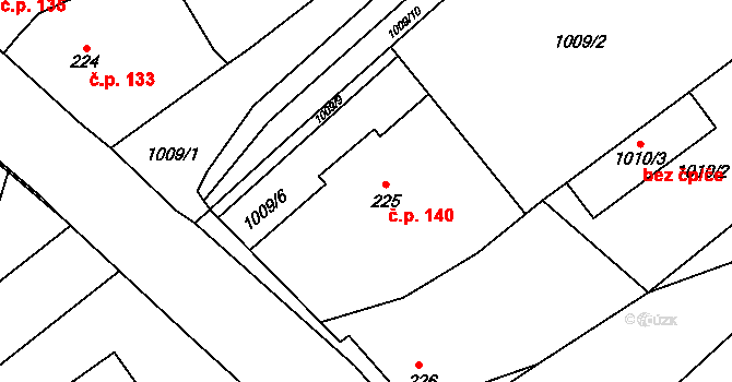 Malešovice 140 na parcele st. 225 v KÚ Malešovice, Katastrální mapa