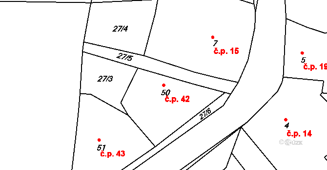 Opatovice 42, Červené Pečky na parcele st. 50 v KÚ Opatovice, Katastrální mapa