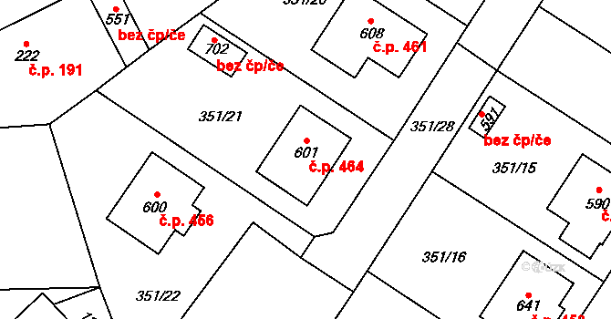 Cerhenice 464 na parcele st. 601 v KÚ Cerhenice, Katastrální mapa