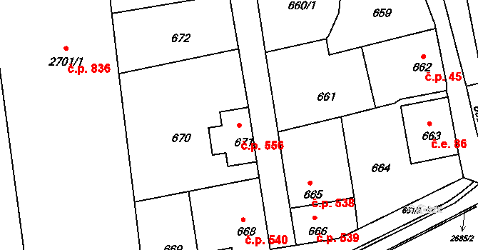 Šluknov 556 na parcele st. 671 v KÚ Šluknov, Katastrální mapa