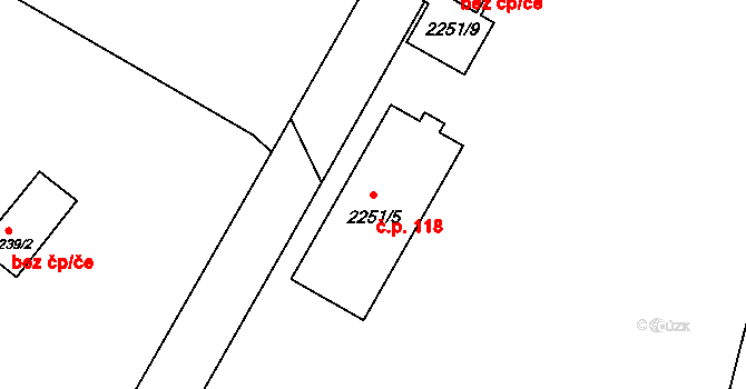 Dobruška 118 na parcele st. 2251/5 v KÚ Dobruška, Katastrální mapa
