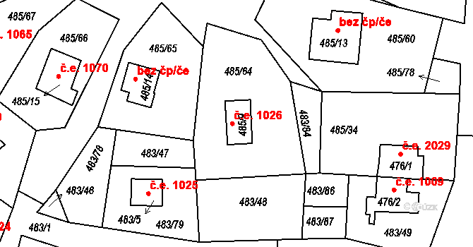Kovářov 1026, Frymburk na parcele st. 485/9 v KÚ Frymburk, Katastrální mapa