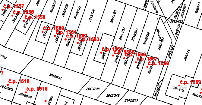 Kuřim 1564 na parcele st. 2642/734 v KÚ Kuřim, Katastrální mapa