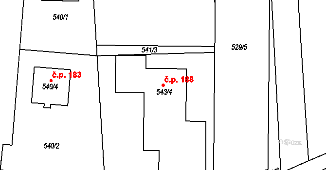 Alojzov 188 na parcele st. 543/4 v KÚ Alojzov u Prostějova, Katastrální mapa