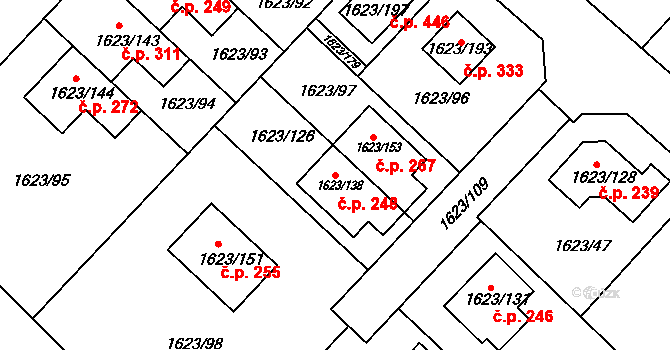 Popůvky 248 na parcele st. 1623/138 v KÚ Popůvky u Brna, Katastrální mapa