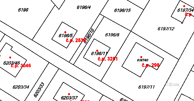Frýdek 3251, Frýdek-Místek na parcele st. 6196/11 v KÚ Frýdek, Katastrální mapa