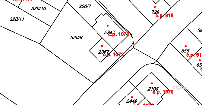 Trhové Sviny 1073 na parcele st. 2367 v KÚ Trhové Sviny, Katastrální mapa