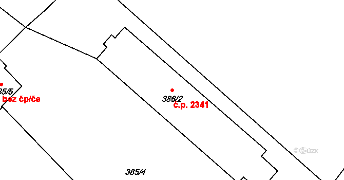 Pod Bezručovým vrchem 2341, Krnov na parcele st. 386/2 v KÚ Krnov-Horní Předměstí, Katastrální mapa