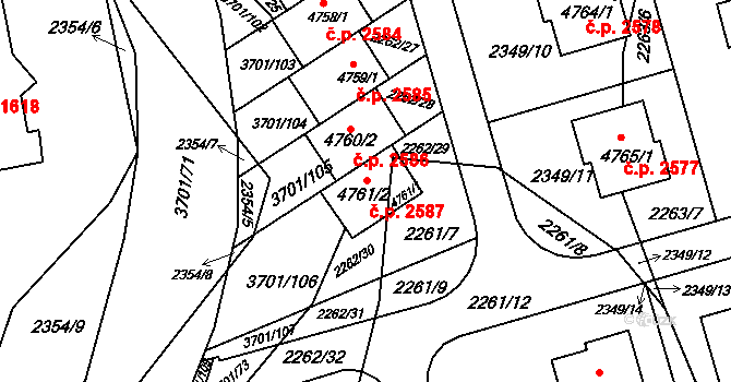 Rožnov pod Radhoštěm 2587 na parcele st. 4761/2 v KÚ Rožnov pod Radhoštěm, Katastrální mapa