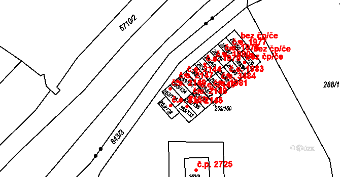 Znojmo 2149 na parcele st. 263/136 v KÚ Znojmo-Louka, Katastrální mapa