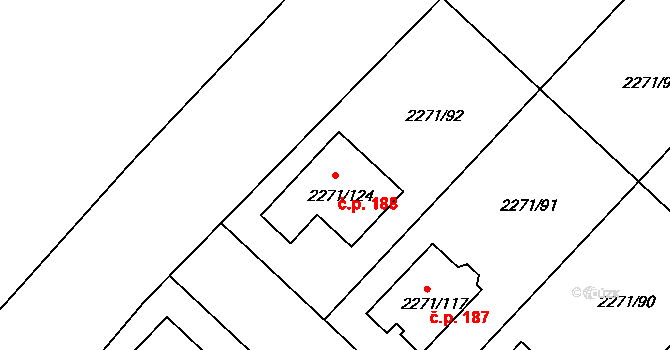 Dačice IV 188, Dačice na parcele st. 2271/124 v KÚ Dačice, Katastrální mapa