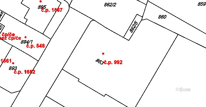 Předměstí 992, Litoměřice na parcele st. 863 v KÚ Litoměřice, Katastrální mapa