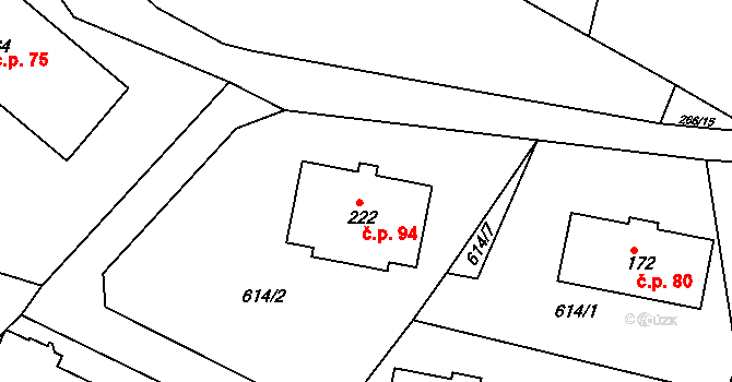 Teplýšovice 94 na parcele st. 222 v KÚ Teplýšovice, Katastrální mapa