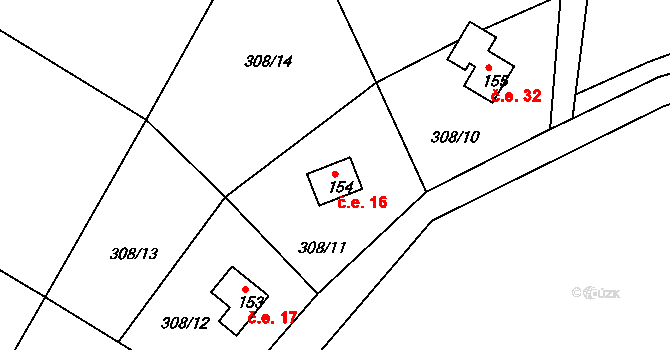 Žehrov 16, Žďár na parcele st. 154 v KÚ Žehrov, Katastrální mapa
