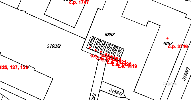 Zlín 1423 na parcele st. 5753 v KÚ Zlín, Katastrální mapa
